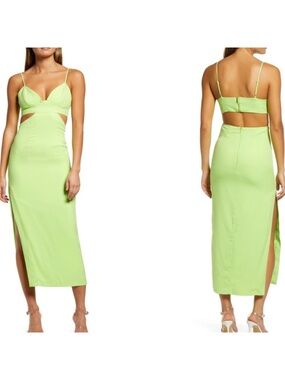 Bardot Cut Out Slit Midi Dress in Lime Green size 6